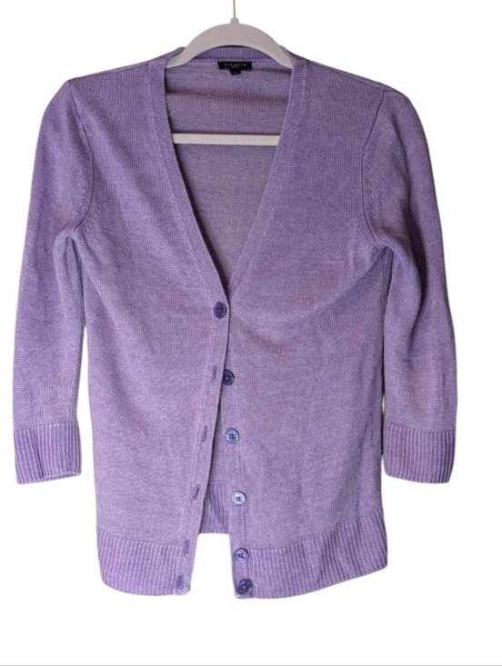 Talbots Sweaters - Talbots Women's V-Neck Cardigan Sweater Light Purple Button Front Size P Linen
